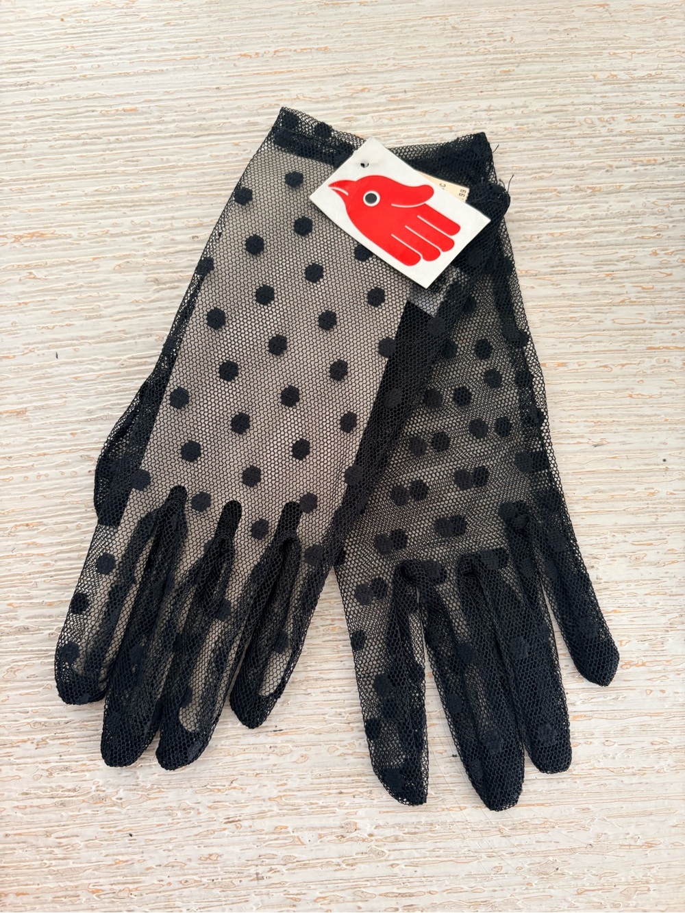 VTG NWT Cardinal Glove Co. Black Nylon Mesh Polka Dot Gloves
